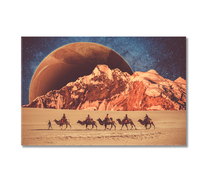 Fantasy Desert in Universe with Camels Canvas Print-Canvas Print-CetArt-1 Panel-24x16 inches-CetArt