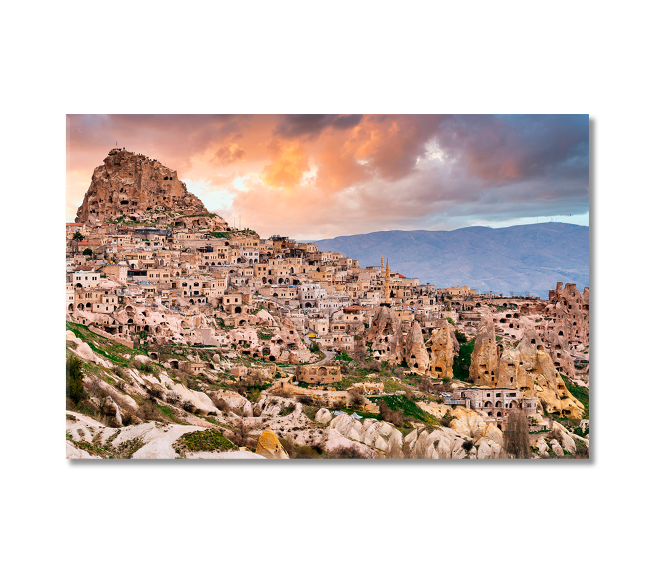 Uchisar Castle and Town Cappadocia Turkey Canvas Print-Canvas Print-CetArt-1 Panel-24x16 inches-CetArt