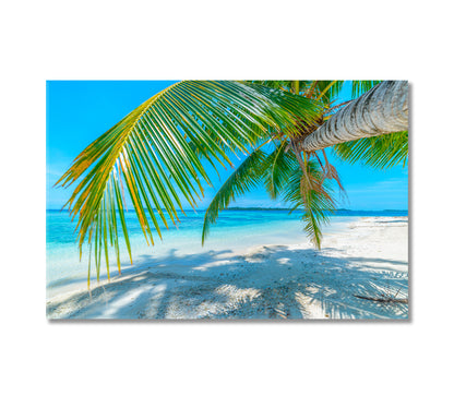 White Sandy Beach with Coconut Tree Canvas Print-Canvas Print-CetArt-1 Panel-24x16 inches-CetArt