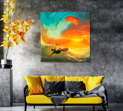 Boy Parasailing in Ocean Canvas Print-Canvas Print-CetArt-1 panel-12x12 inches-CetArt