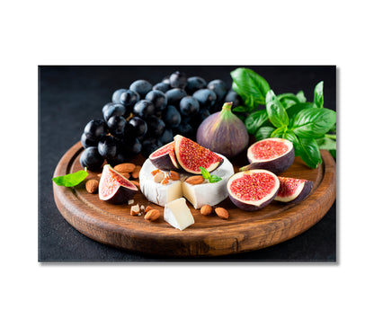 Cheese Board with Camembert Figs Grapes and Nuts Canvas Print-Canvas Print-CetArt-1 Panel-24x16 inches-CetArt