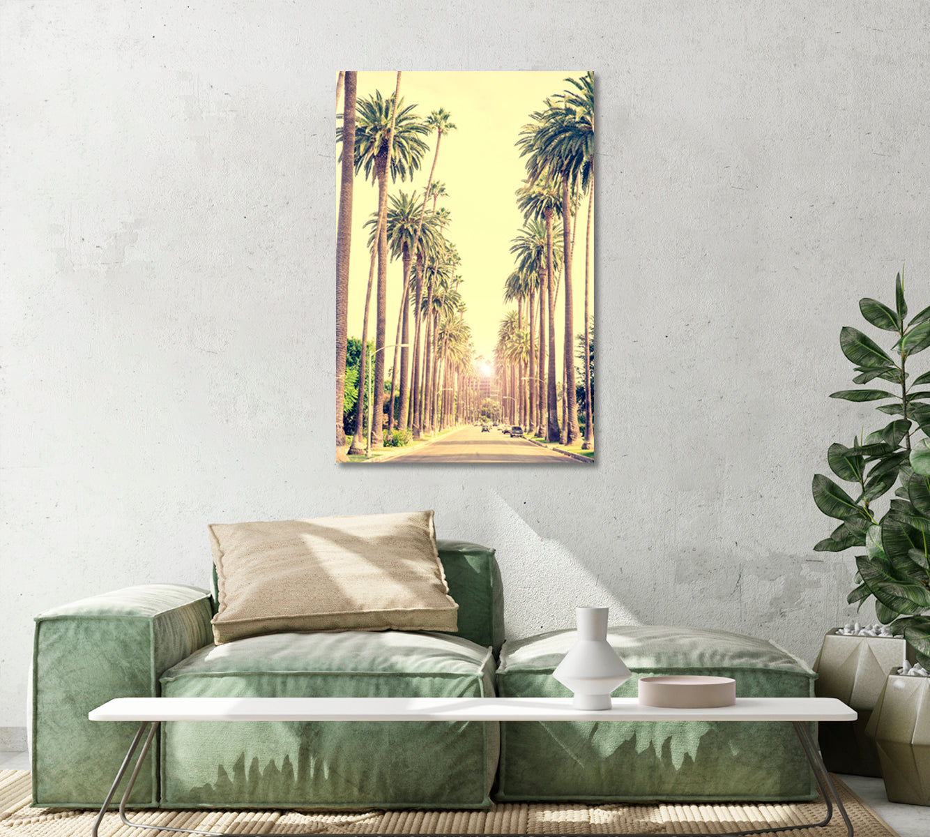 Beverly Hills Street with Palm Trees at Sunset Los Angeles Canvas Print-Canvas Print-CetArt-1 panel-16x24 inches-CetArt
