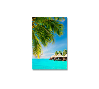 Coconut Tree over Ocean with Bungalows Canvas Print-Canvas Print-CetArt-1 panel-16x24 inches-CetArt