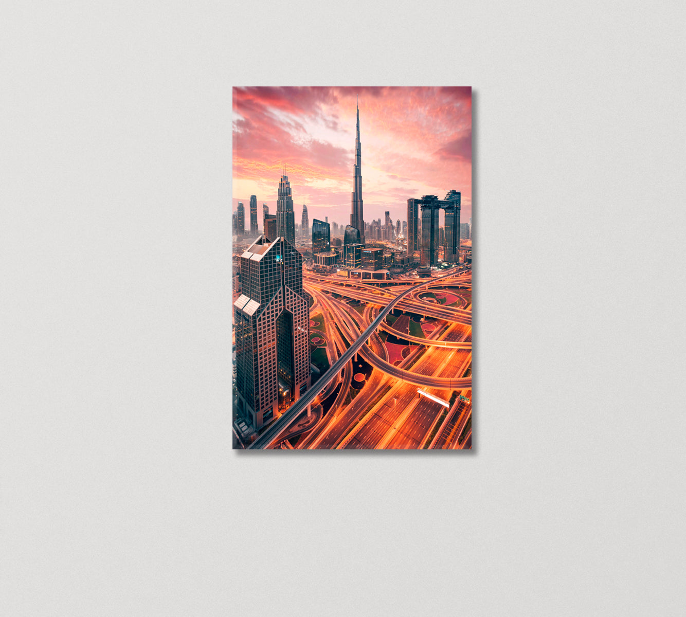 Dubai Skyscrapers and Illuminated Highway UAE Canvas Print-Canvas Print-CetArt-1 panel-16x24 inches-CetArt