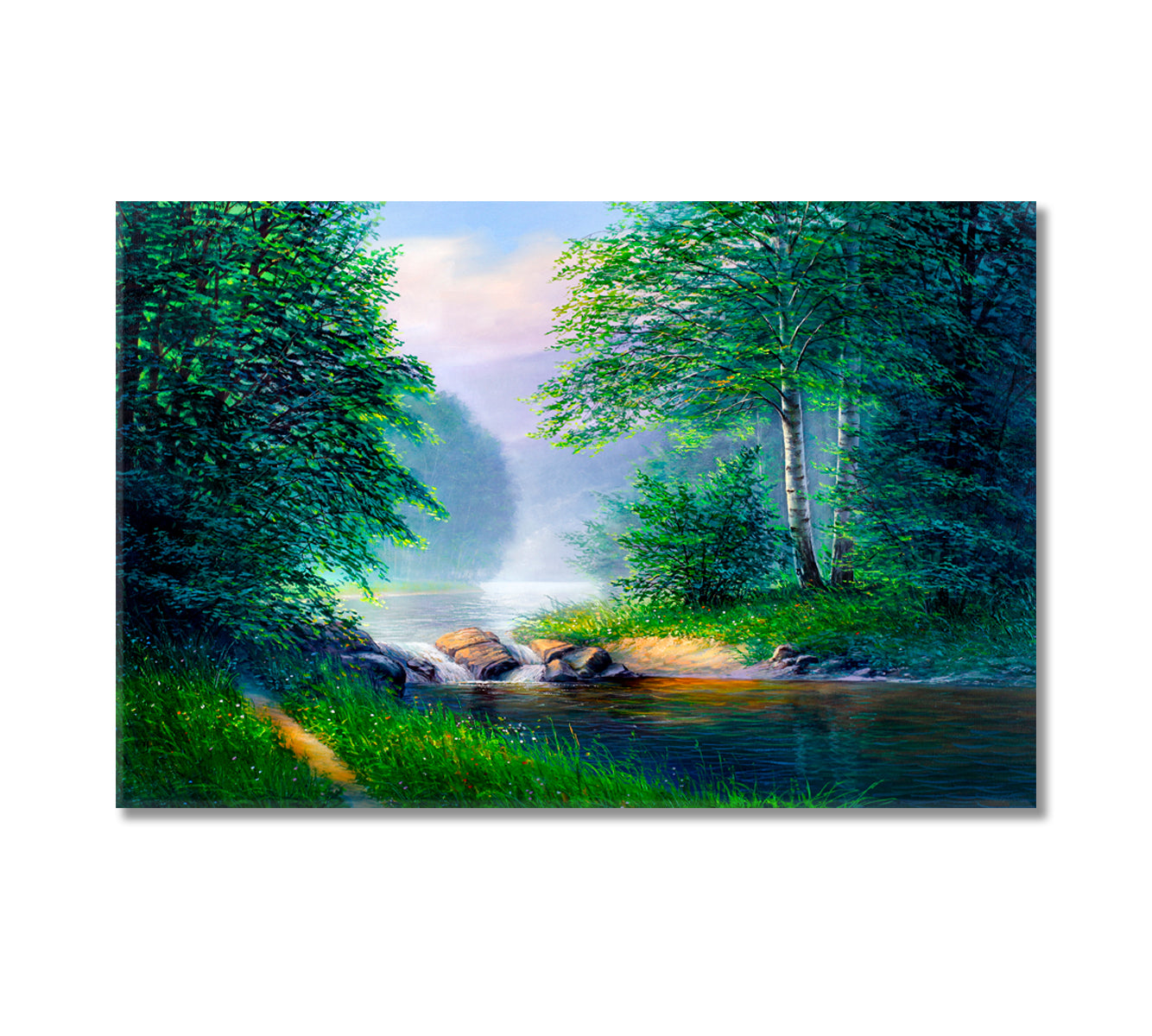 Beautiful Summer Forest with Waterfall Canvas Print-Canvas Print-CetArt-1 Panel-24x16 inches-CetArt