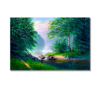 Beautiful Summer Forest with Waterfall Canvas Print-Canvas Print-CetArt-1 Panel-24x16 inches-CetArt