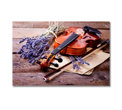 Violin and Lavender Flowers Canvas Print-Canvas Print-CetArt-1 Panel-24x16 inches-CetArt