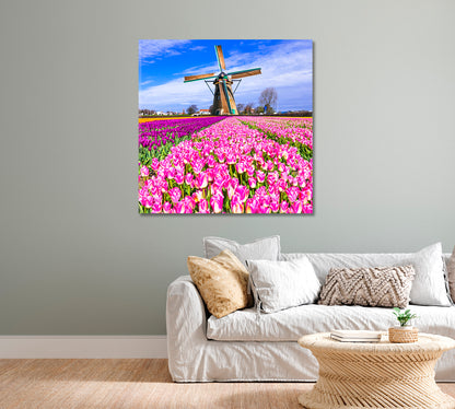 Windmills and Tulips Holland Canvas Print-Canvas Print-CetArt-1 panel-12x12 inches-CetArt