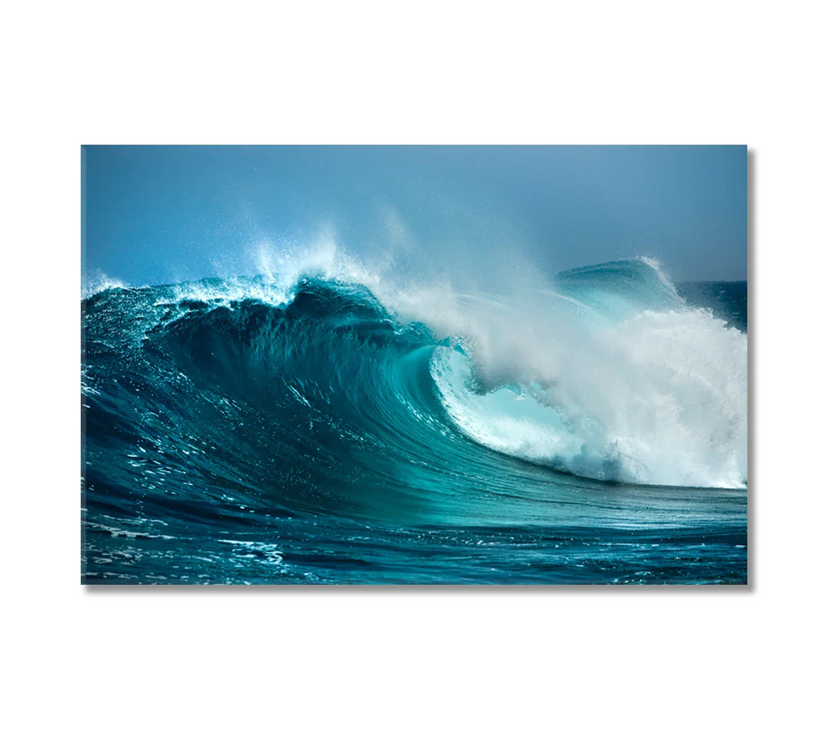 Breaking wave with spray, wide ocean canvas