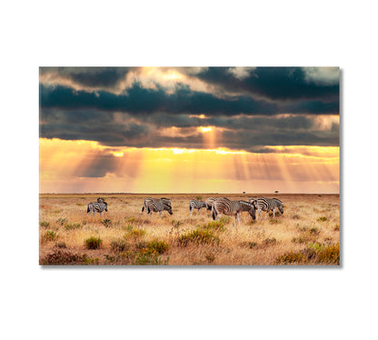 African Zebras Graze on Dry Savannah Pastures Canvas Print-Canvas Print-CetArt-1 Panel-24x16 inches-CetArt
