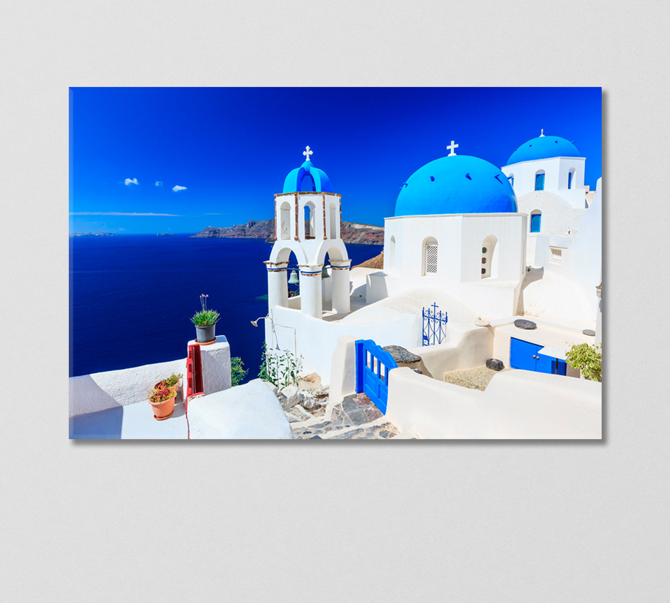 Churches with Blue Roofs Santorini Greece Canvas Print-Canvas Print-CetArt-1 Panel-24x16 inches-CetArt