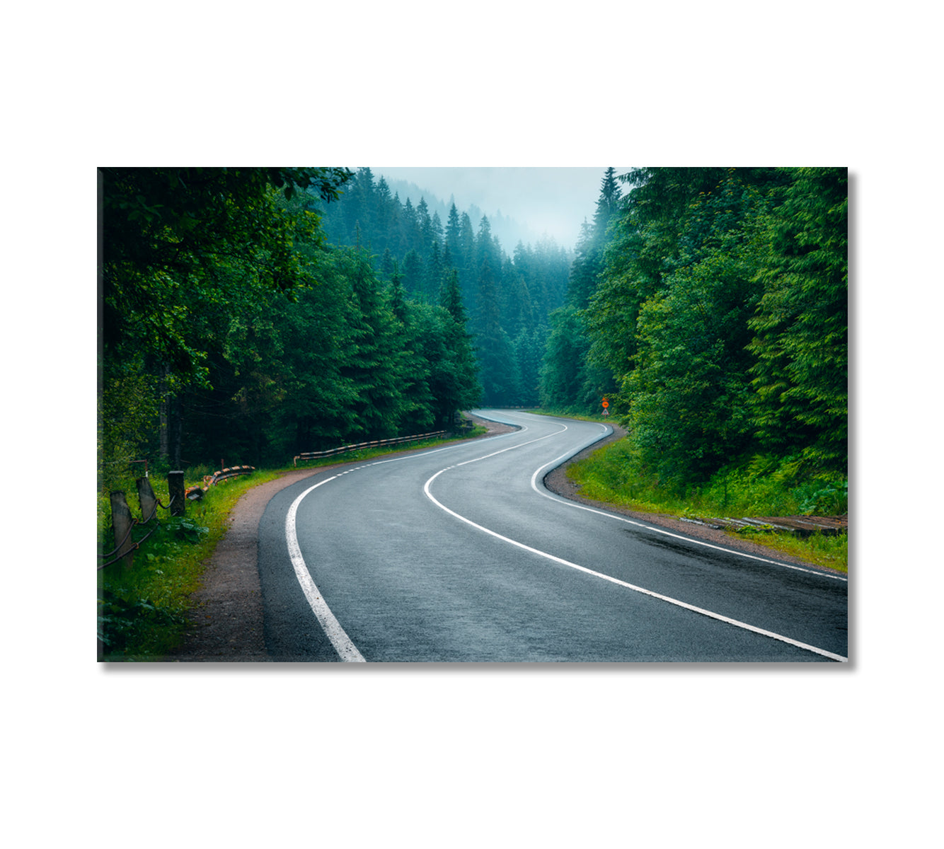 Beautiful Mountain Road in Foggy Forest on Rainy Day Canvas Print-Canvas Print-CetArt-1 Panel-24x16 inches-CetArt