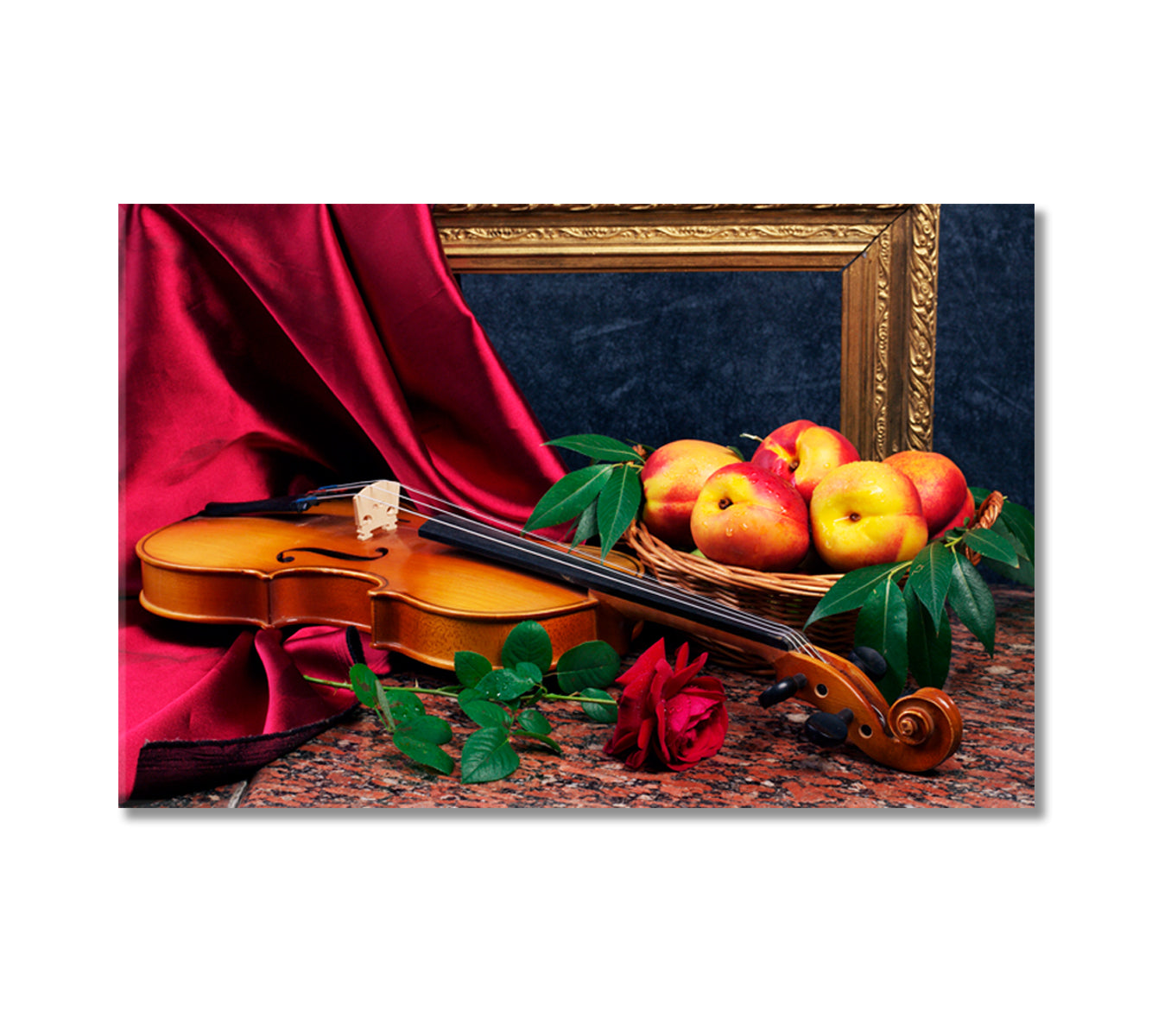 Still Life Violin and Red Rose Canvas Print-Canvas Print-CetArt-1 Panel-24x16 inches-CetArt