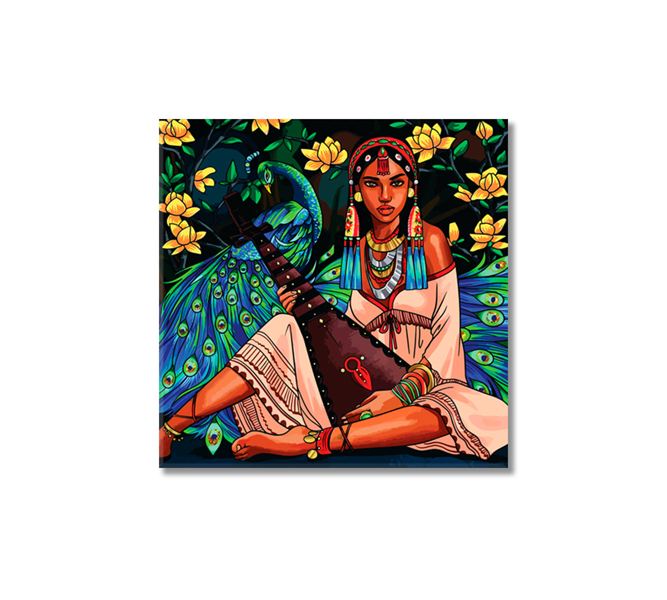 Beautiful Oriental Girl with a Musical Instrument Canvas Print-Canvas Print-CetArt-1 panel-12x12 inches-CetArt