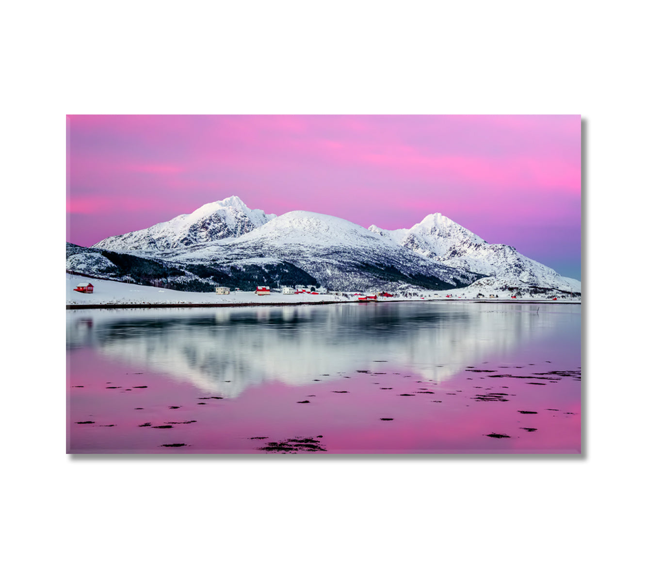 Offersoya Village with Snowy Mountains Lofoten Canvas Print-Canvas Print-CetArt-1 Panel-24x16 inches-CetArt