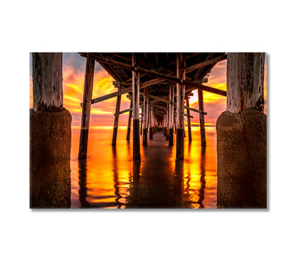 Under the Newport Beach Pier at Sunset Canvas Print-Canvas Print-CetArt-1 Panel-24x16 inches-CetArt