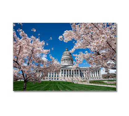 Utah State Capitol Building in Salt Lake with Cherry Blossom Canvas Print-Canvas Print-CetArt-1 Panel-24x16 inches-CetArt