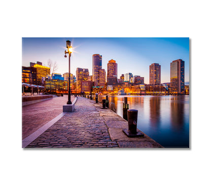 Boston Harbor in Massachusetts USA at Night Canvas Print-Canvas Print-CetArt-1 Panel-24x16 inches-CetArt