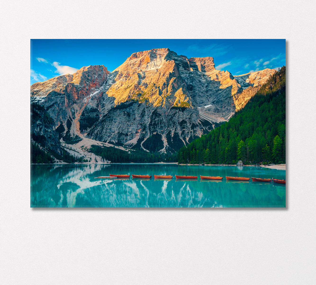 Alpine Landscape with Wooden Boats on Lake Braies Canvas Print-Canvas Print-CetArt-1 Panel-24x16 inches-CetArt