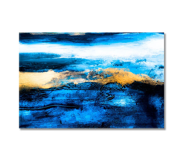Blue-and-gold modern seascape canvas 'Abstract Sea Landscape'