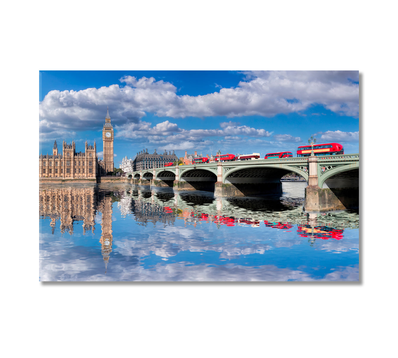 Big Ben and Westminster Bridge with Red Buses London Canvas Print-Canvas Print-CetArt-1 Panel-24x16 inches-CetArt