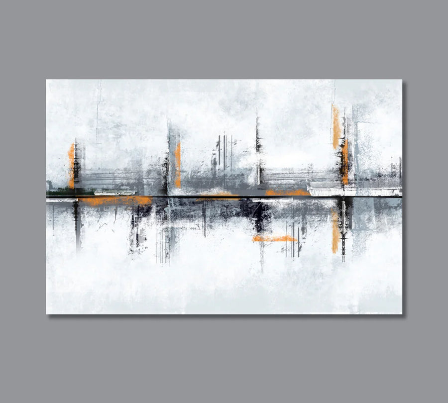 Abstract Modern Art canvas in misty gray with warm accents