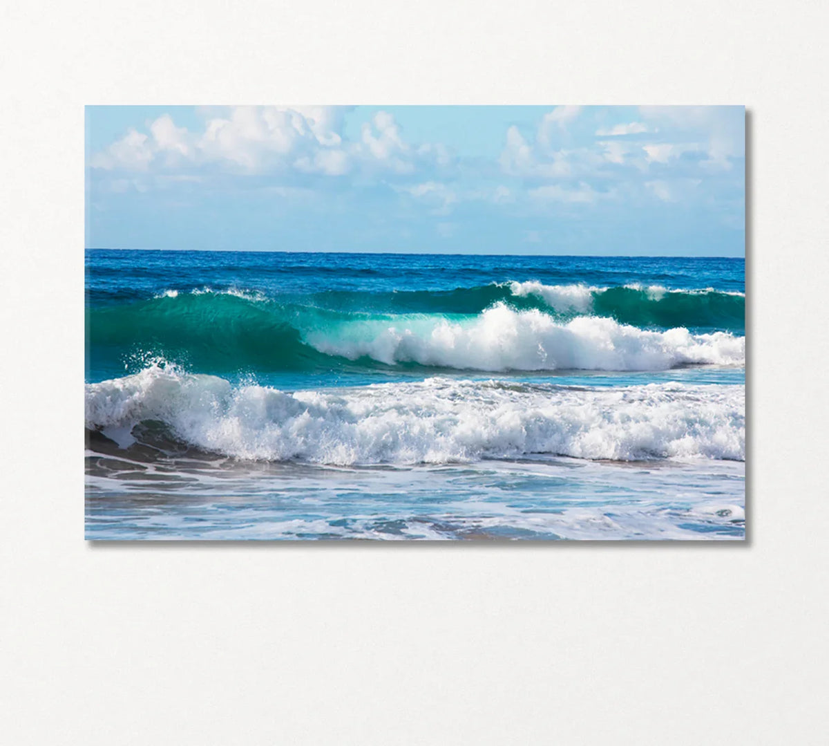 Teal waves rolling toward shore, panoramic canvas