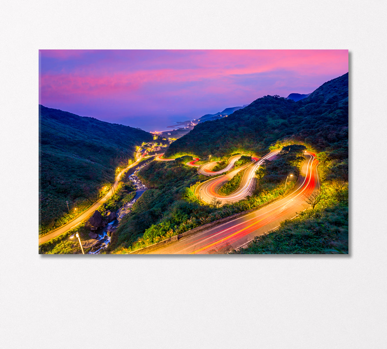 Illuminated Hillside Road at Dusk Jiufen Taiwan Canvas Print-Canvas Print-CetArt-1 Panel-24x16 inches-CetArt