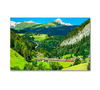 Passenger Train at Brenner Railway in Austrian Alps Canvas Print-Canvas Print-CetArt-1 Panel-24x16 inches-CetArt