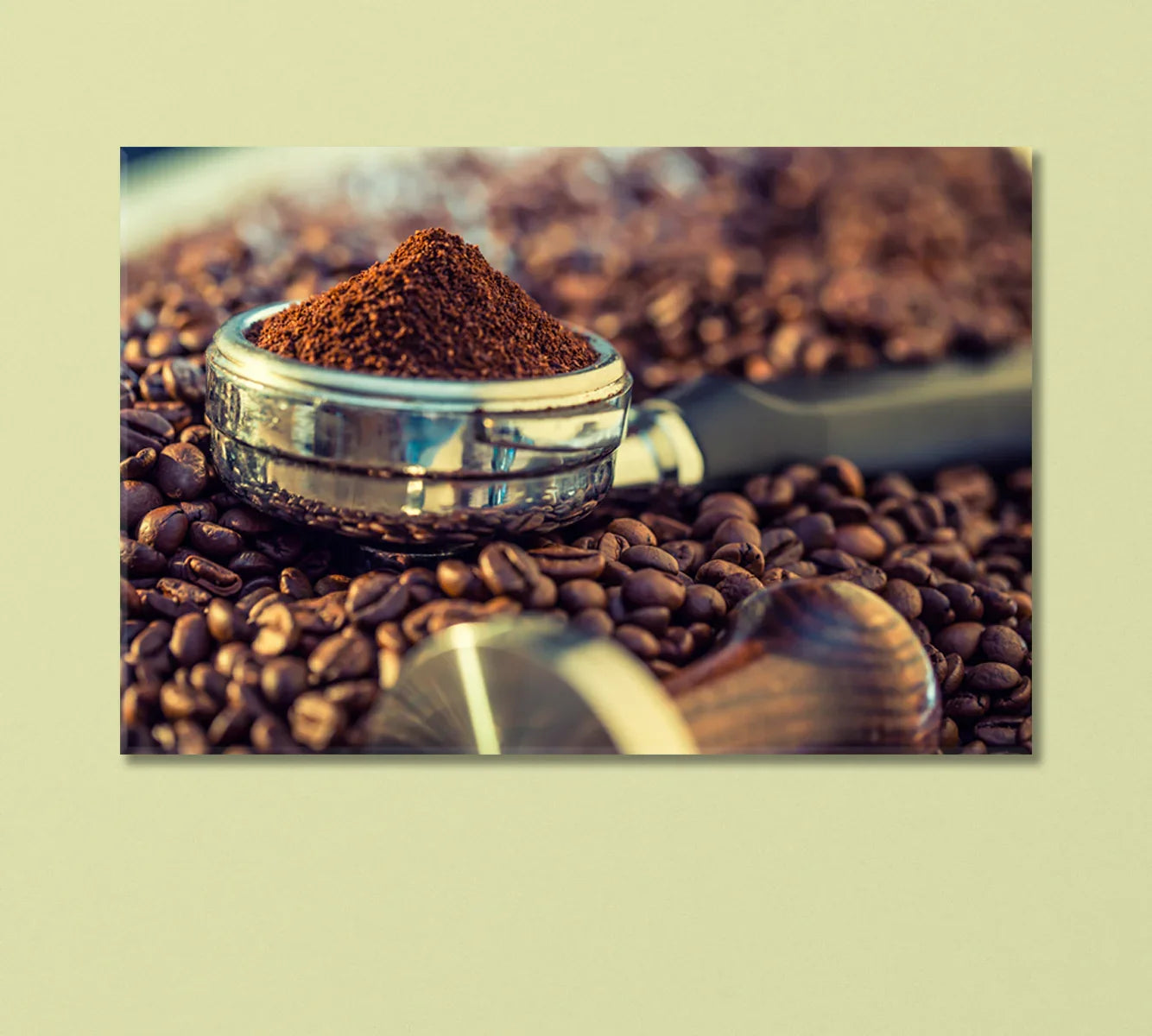 Portafilter & Coffee · Canvas Print Portafilter and coffee beans canvas art in warm tones
