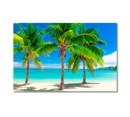 Tropical Beach with Coconut Palm Trees Canvas Print-Canvas Print-CetArt-1 Panel-24x16 inches-CetArt