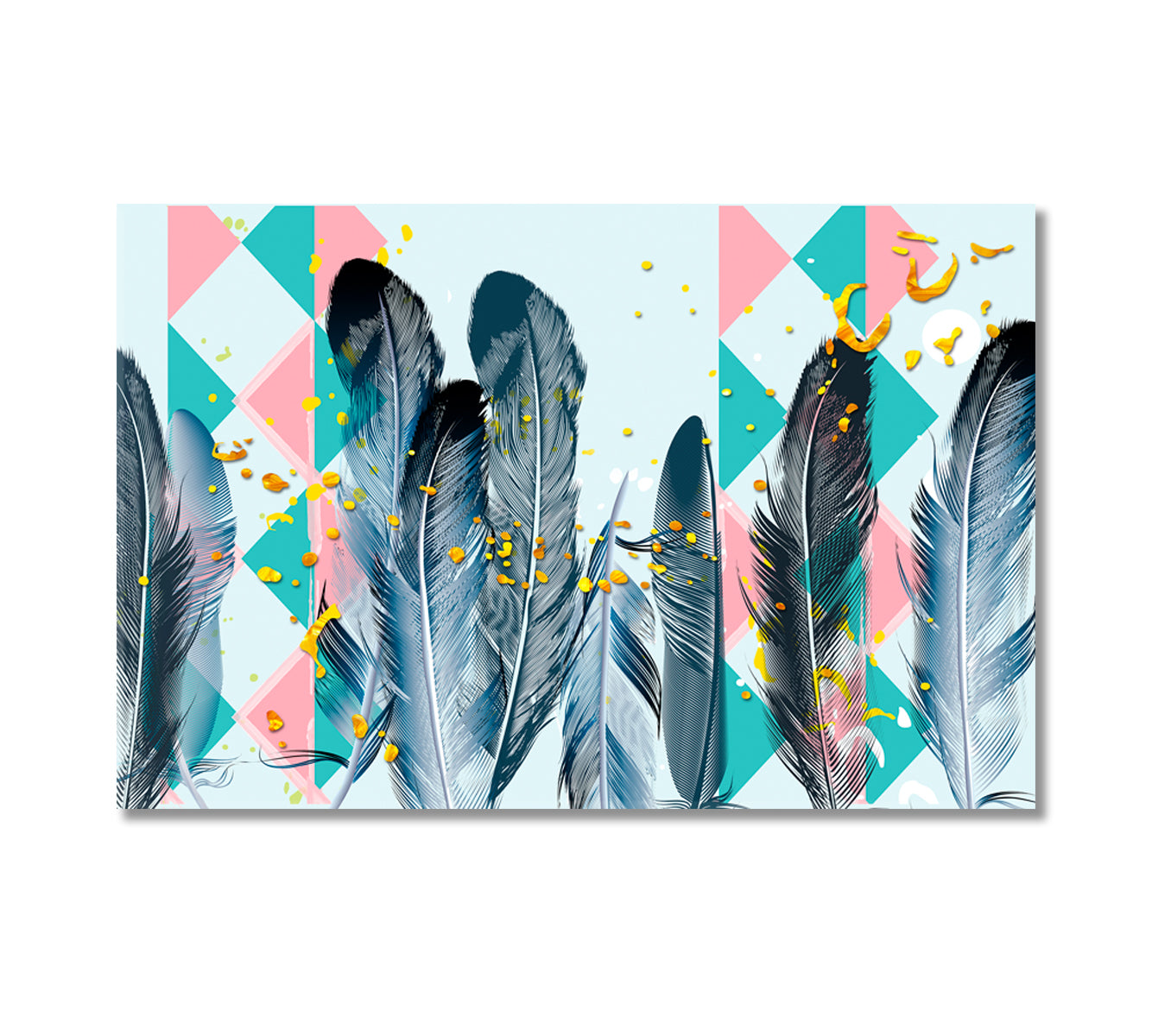 Feathers with Pink and Green Triangles Canvas Print-Canvas Print-CetArt-1 Panel-24x16 inches-CetArt