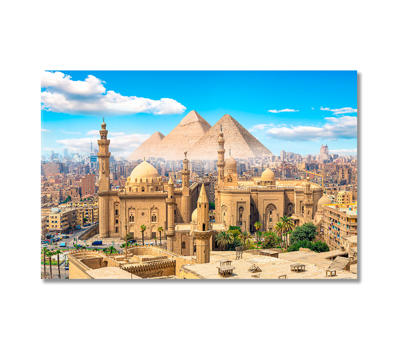 Mosque Sultan Hassan in Cairo and Pyramids Canvas Print-Canvas Print-CetArt-1 Panel-24x16 inches-CetArt