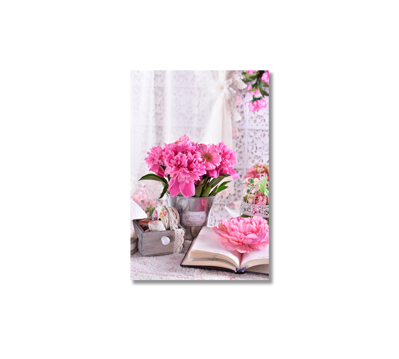 Pink Peonies in Vintage Style Canvas Print-Canvas Print-CetArt-1 panel-16x24 inches-CetArt