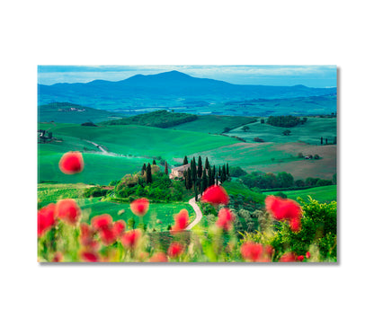 Tuscany Landscape with Poppy Flowers Canvas Print-Canvas Print-CetArt-1 Panel-24x16 inches-CetArt