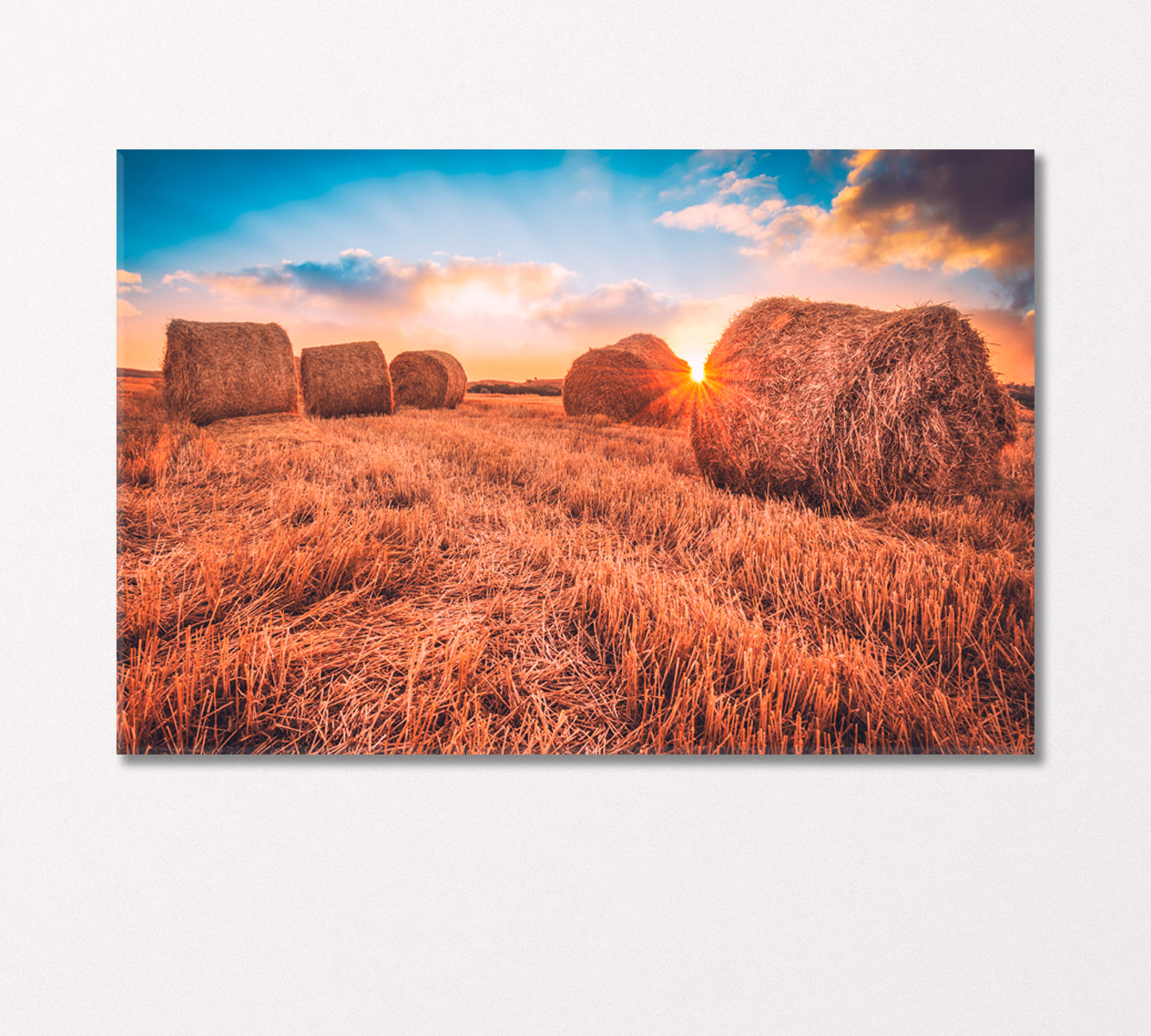 Hay Bales in Field Canvas Print-Canvas Print-CetArt-1 Panel-24x16 inches-CetArt