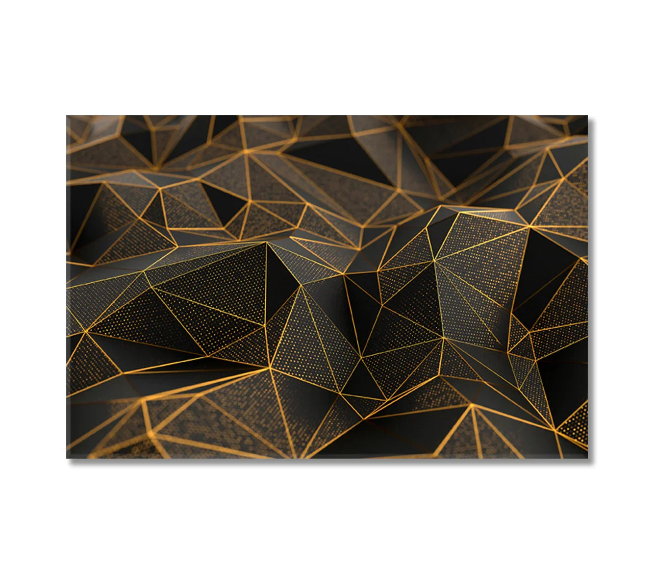 Abstract black geometric triangles canvas print with gold lines