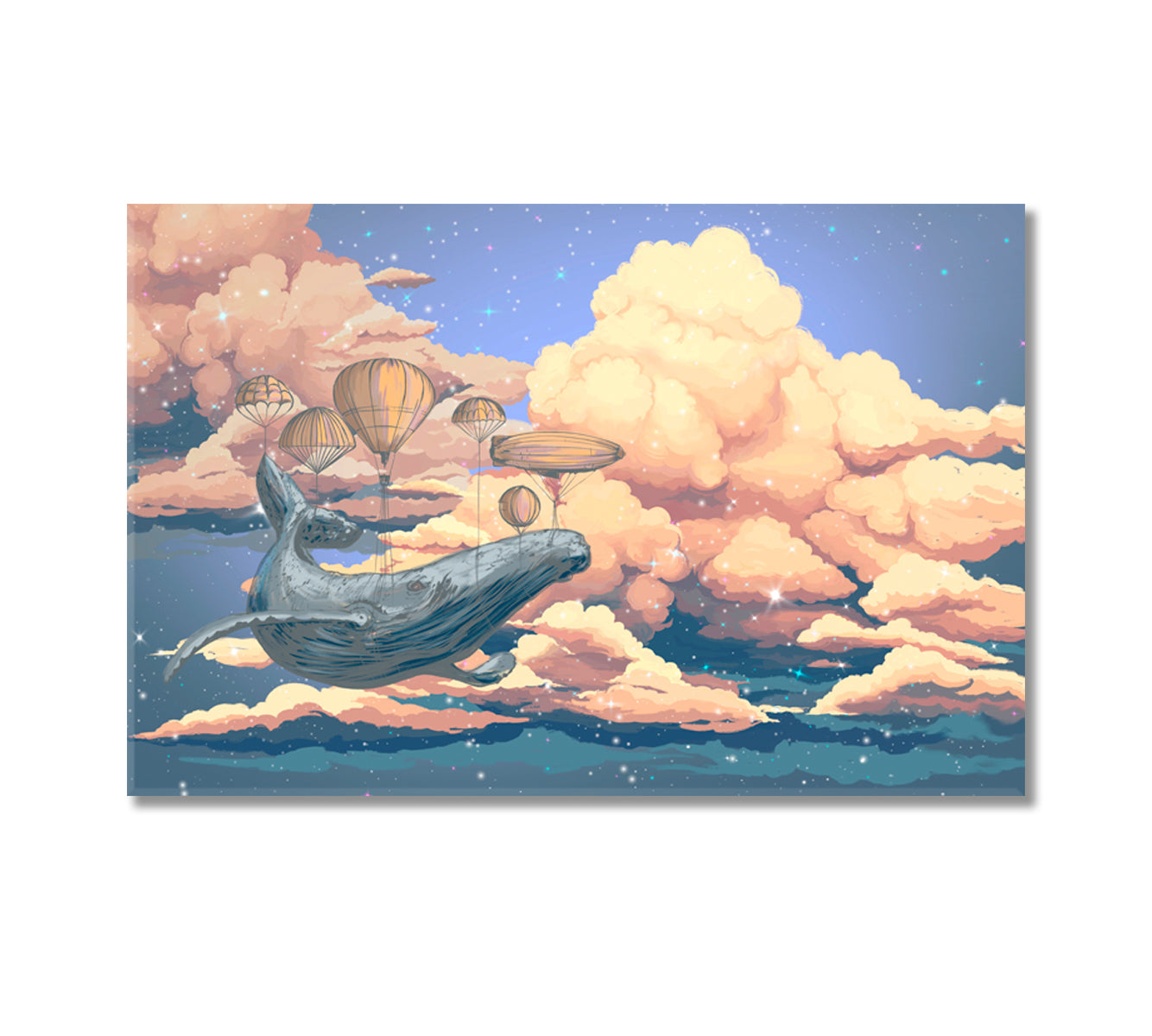 Whale in Sky with Air Balloons Canvas Print-Canvas Print-CetArt-1 Panel-24x16 inches-CetArt