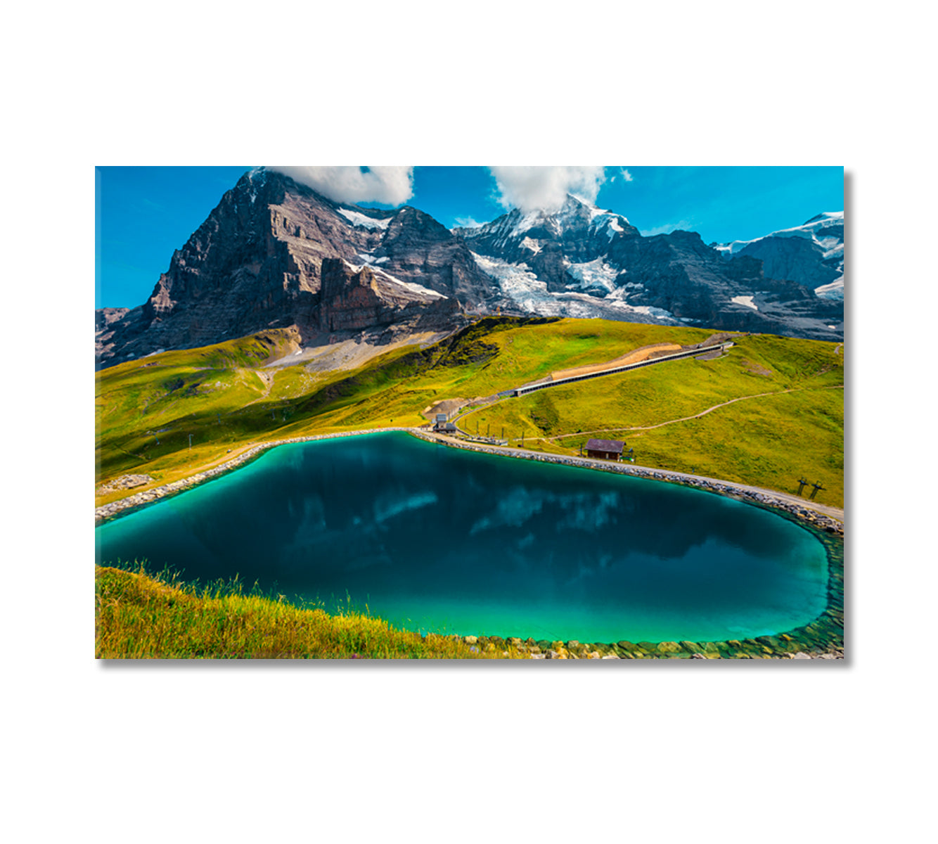 Snowy Mountains with Fallbodensee Lake Switzerland Canvas Print-Canvas Print-CetArt-1 Panel-24x16 inches-CetArt