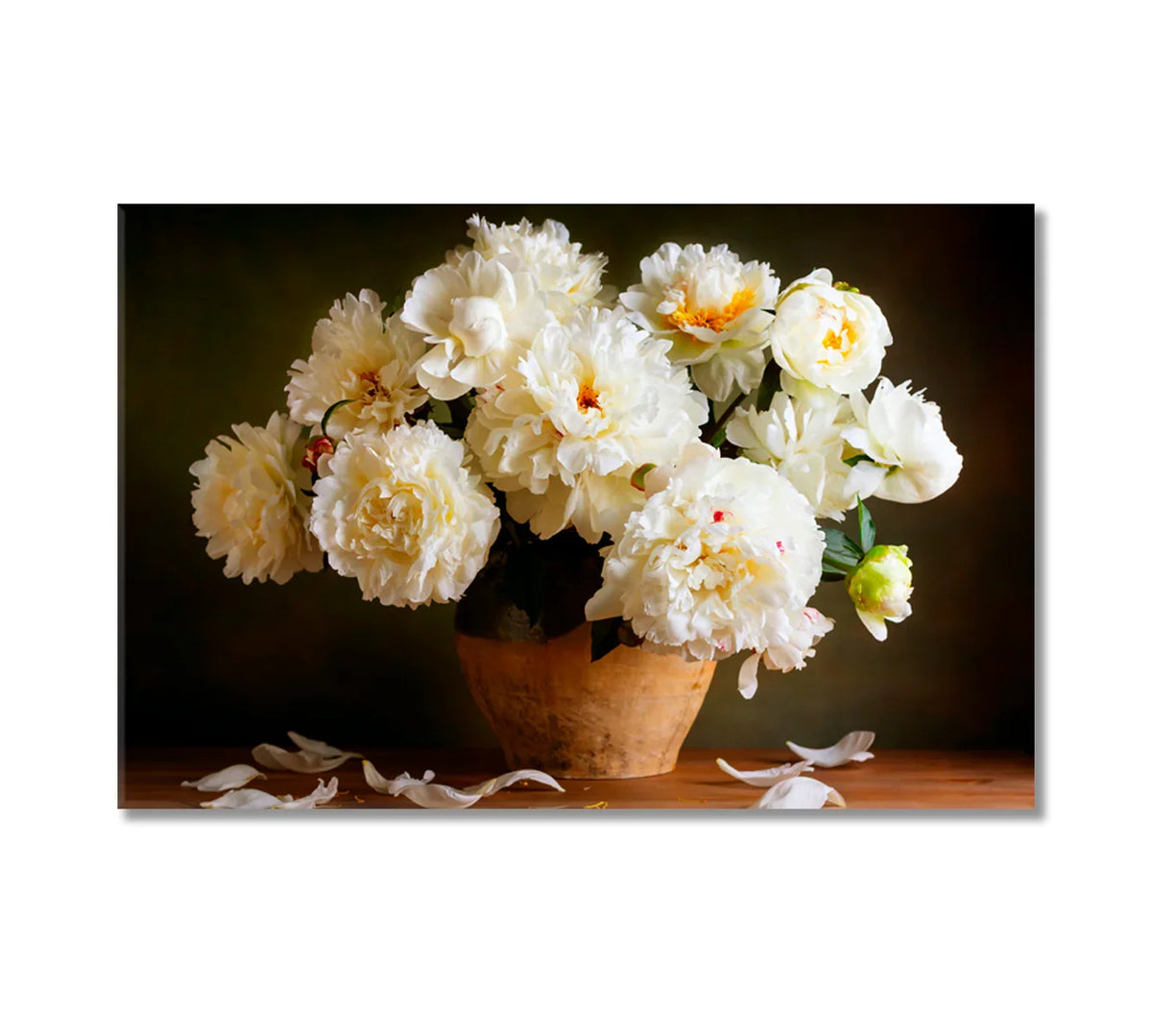 White peonies still life canvas print for entryway