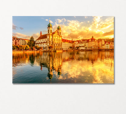 Sunset over the Cathedral of St Francis Xavier Switzerland Canvas Print-Canvas Print-CetArt-1 Panel-24x16 inches-CetArt