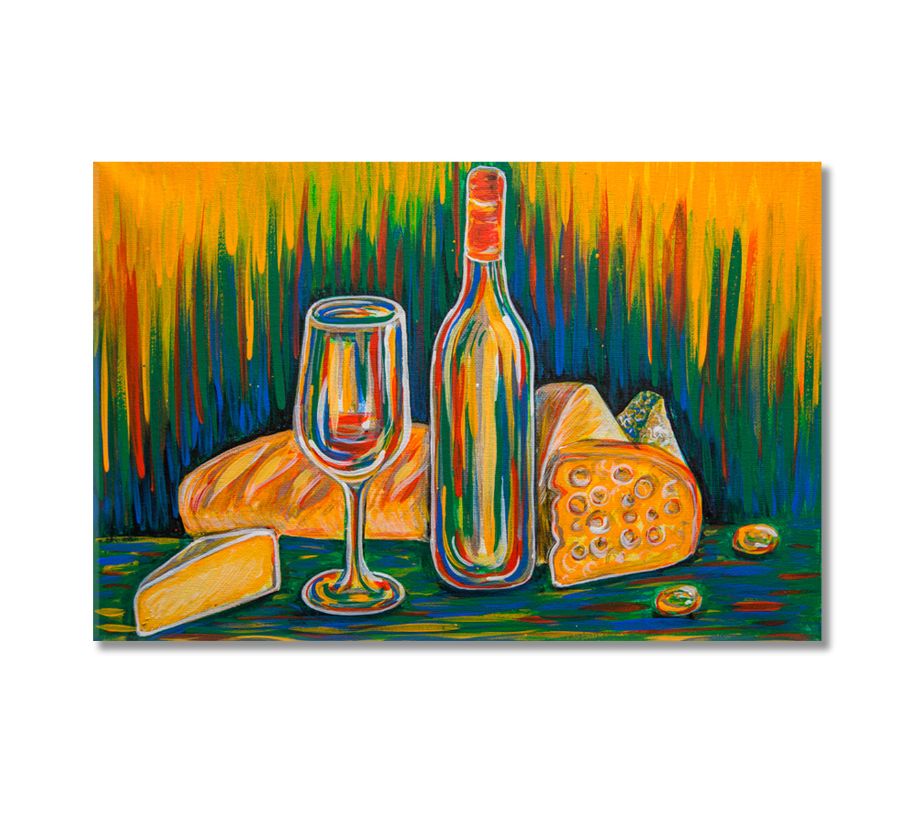 Abstract Still Life Wine and Cheese Canvas Print-Canvas Print-CetArt-1 Panel-24x16 inches-CetArt