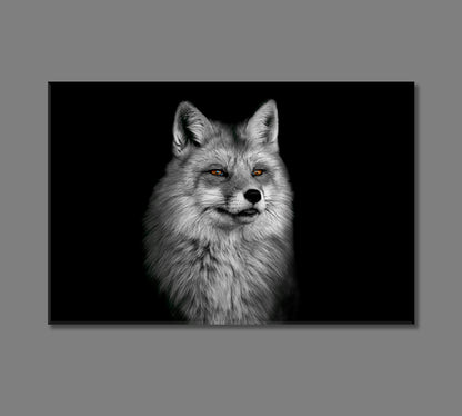 Beautiful Fox Portrait in Black and White Canvas Print-Canvas Print-CetArt-1 Panel-24x16 inches-CetArt