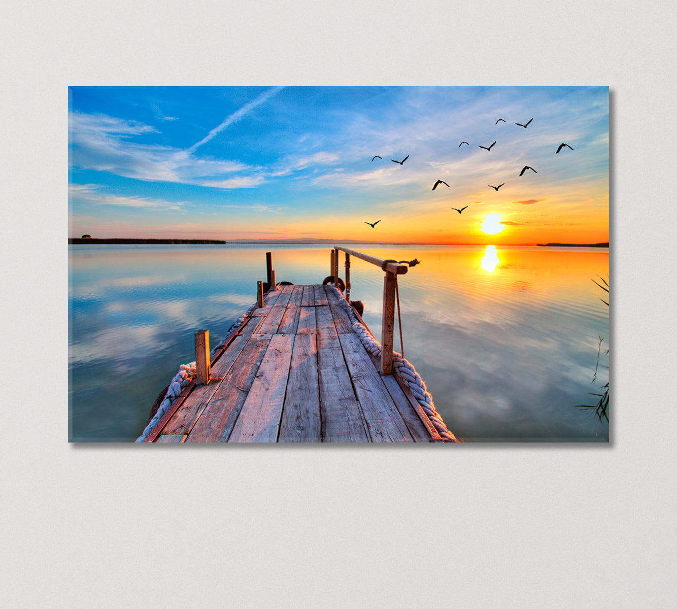 Seagulls in Sunset over River Canvas Print-Canvas Print-CetArt-1 Panel-24x16 inches-CetArt