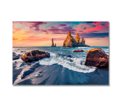 Colorful Sunset with Reynisdrangar Cliffs Iceland Canvas Print-Canvas Print-CetArt-1 Panel-24x16 inches-CetArt