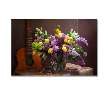 Still Life with Guitar and Magnificent Lilac Flowers Canvas Print-Canvas Print-CetArt-1 Panel-24x16 inches-CetArt