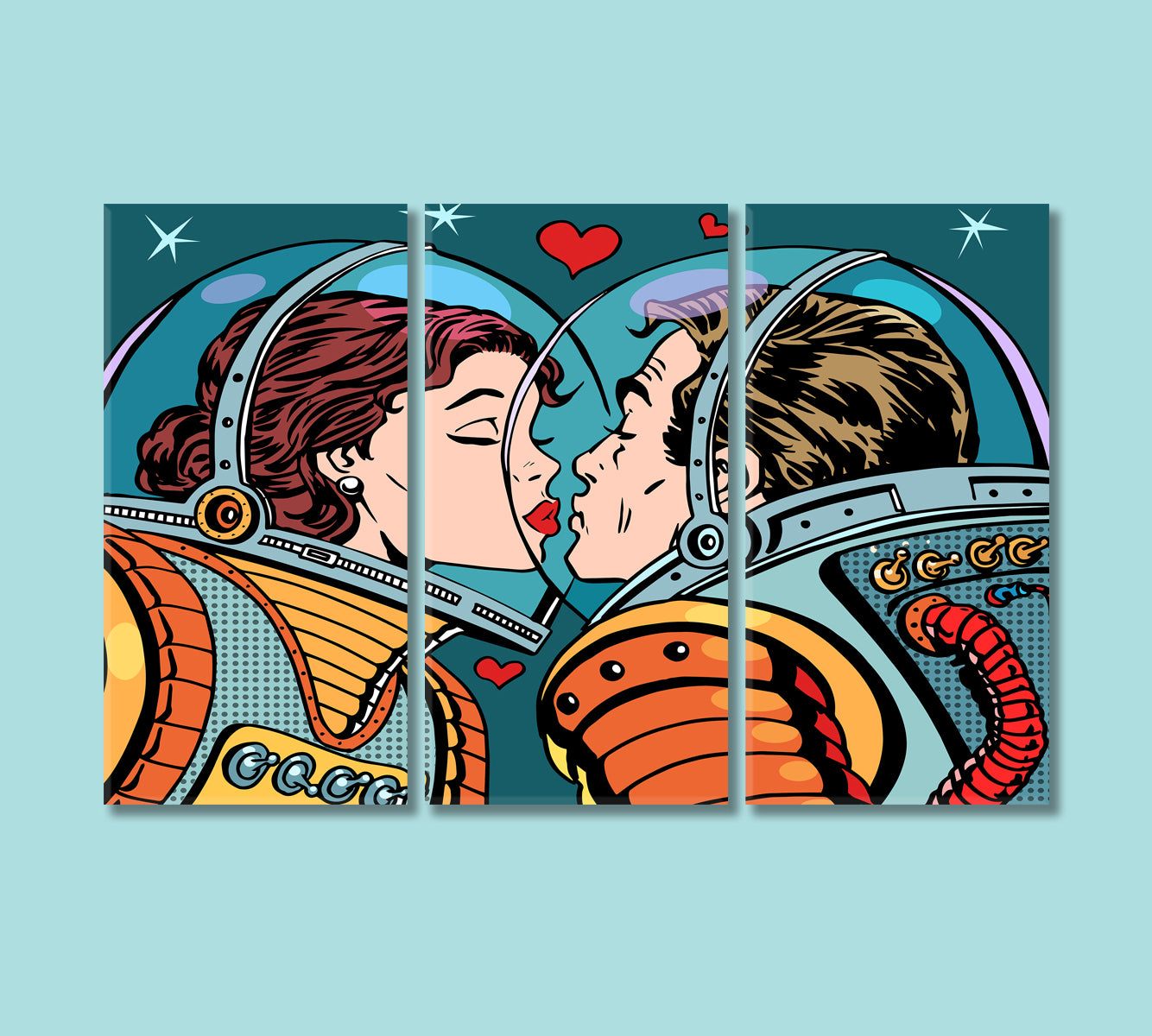 Astronauts Kiss in Space Canvas Print-Canvas Print-CetArt-3 Panels-36x24 inches-CetArt