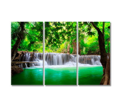 Erawan Waterfall Kanchanaburi Thailand Canvas Print-Canvas Print-CetArt-3 Panels-36x24 inches-CetArt