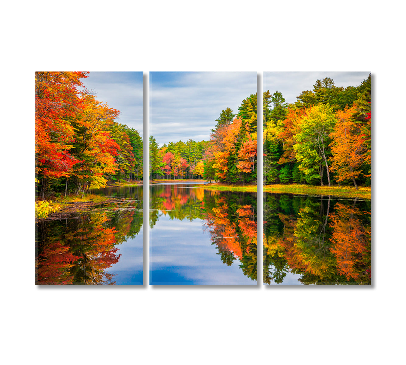 Colorful Autumn Trees Reflections in Calm Pond Canvas Print-Canvas Print-CetArt-3 Panels-36x24 inches-CetArt