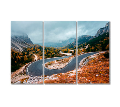 Winding Mountains Road of Lavaredo in Tre Cime di Lavaredo National Park Dolomite Alps Canvas Print-Canvas Print-CetArt-3 Panels-36x24 inches-CetArt